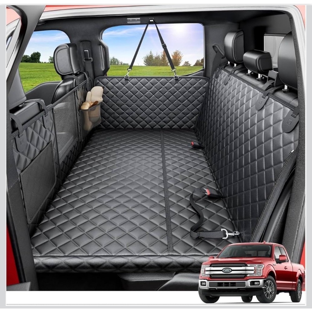 Reevaa Dog Truck Seat Cover Back Seat Exten Hard Bottom XL Black 450lbs Capacity